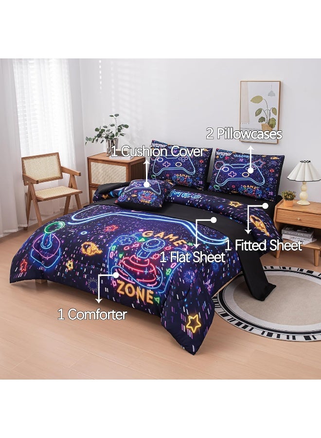 MWMWMW 6 pcs Boys Queen Comforter Set, Boys Bed in a Bag Queen Boys Queen Size Bedding Set, Gamer Bedding Set for Boys Kids - Image 4